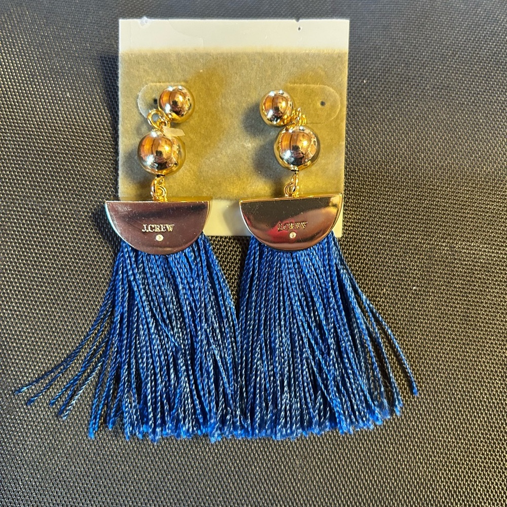 J. Crew Gold and Blue Fringe Earrings